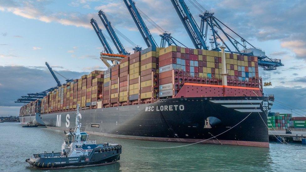 MSC Loreto leaving Felixstowe