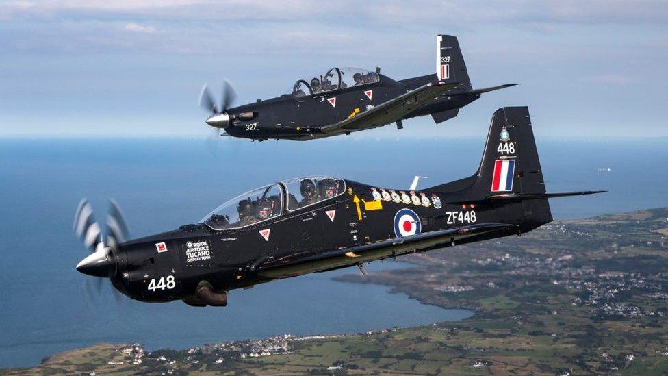 Two RAF Texan T1 aircraft over Anglesey