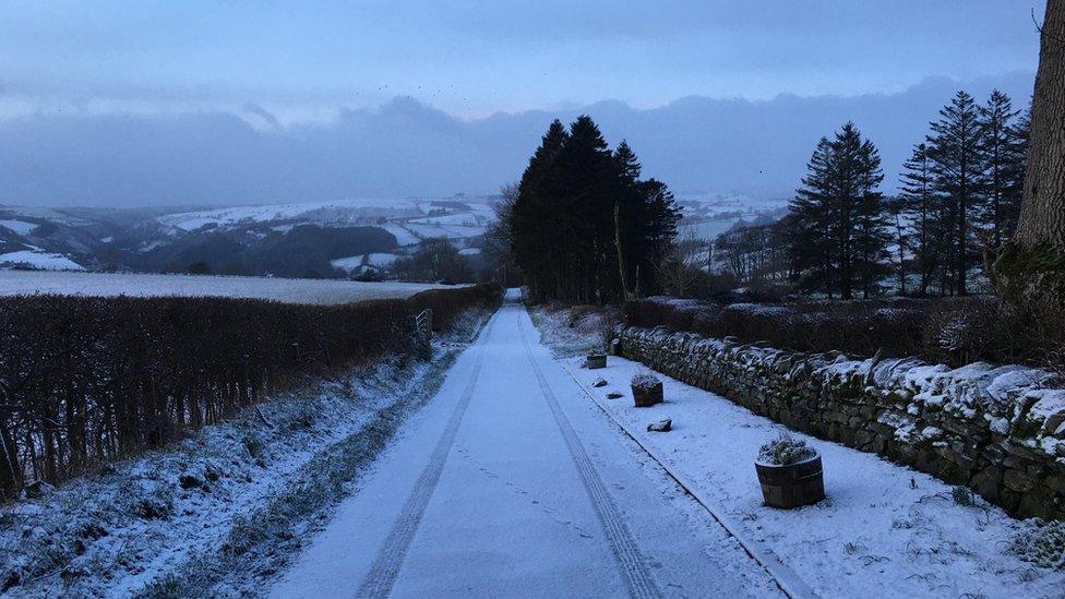 Snow on ground in Llangollen