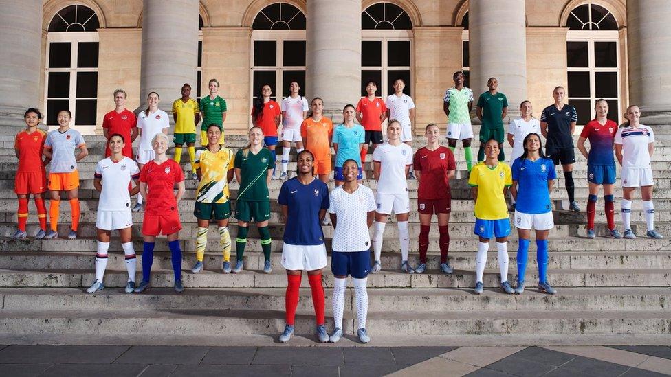 Women pose in kits ahead of this years World Cup in France