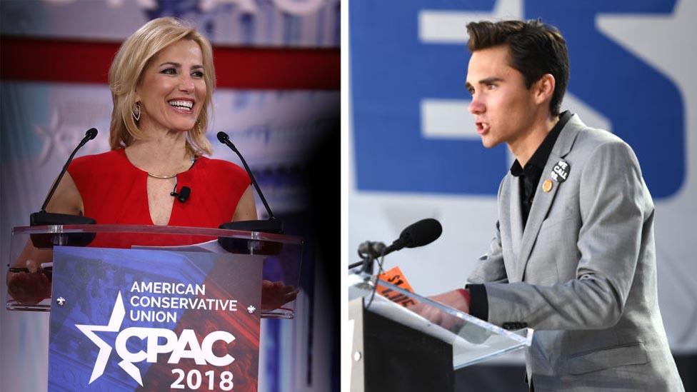 Laura Ingraham and David Hogg (right)