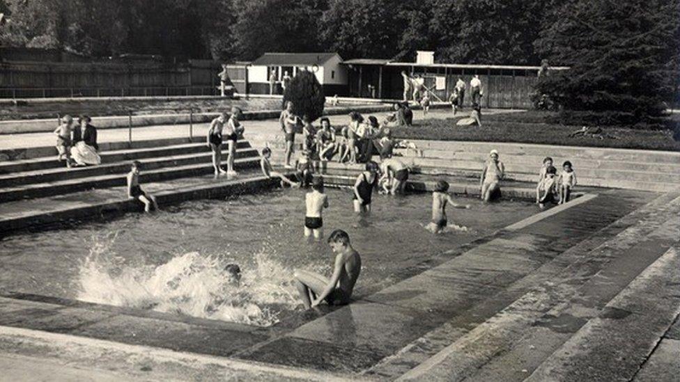 archive black and white photo of pool