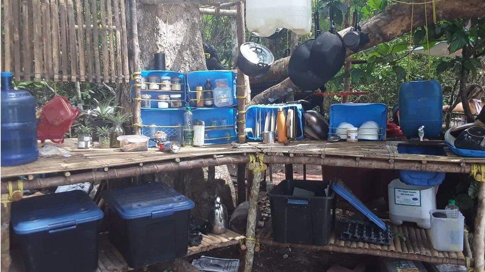 Outdoor kitchen partially made of plastic waste.