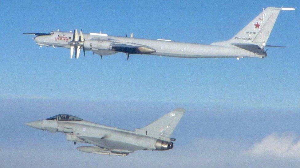 RAF Lossiemouth Typhoon, bottom, and Russian Bear-F Tu-142