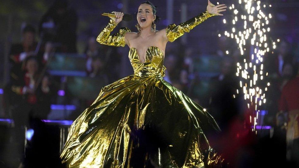 Katy Perry in a gold dress