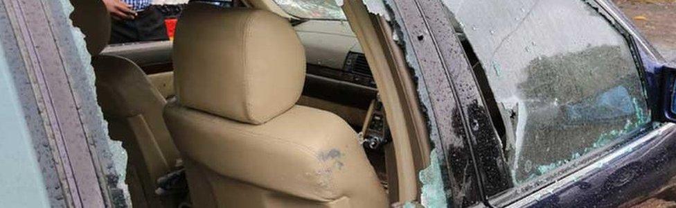 Jacob Juma's bullet-ridden car - pictured on Friday 6 May 2016 in Nairobi, Kenya