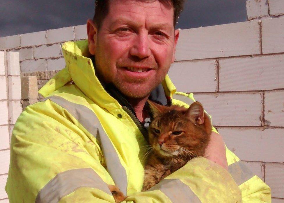 Builder with cat