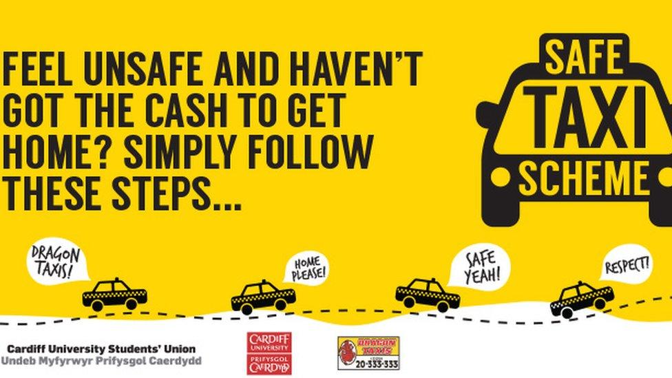 Cardiff University Students' Union 'Safe Taxi Scheme' banner