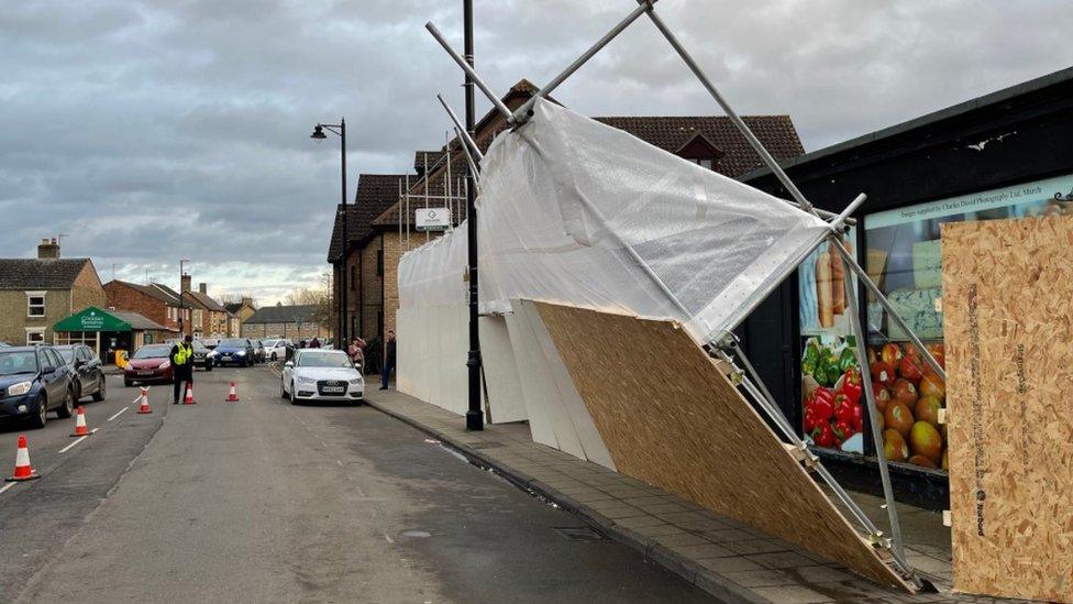 Scaffolding damaged by wind