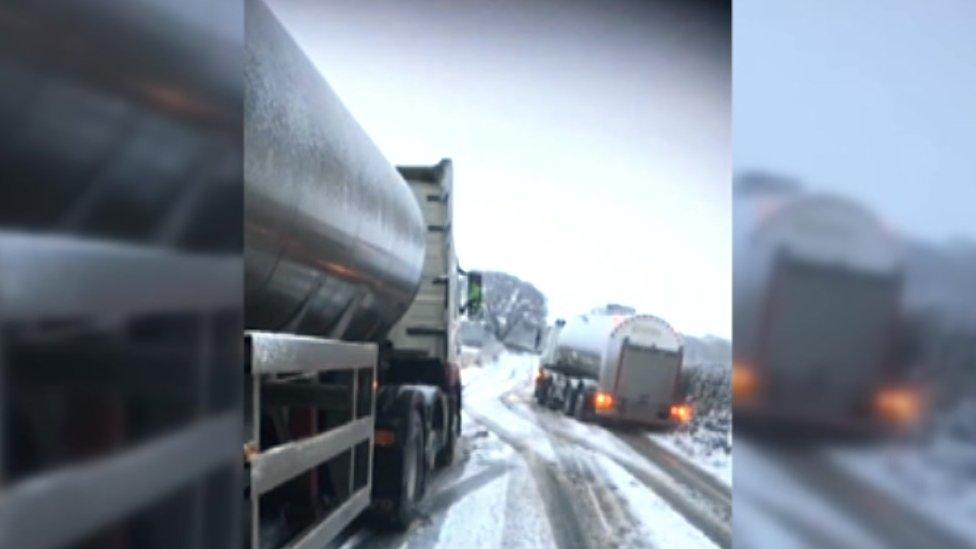 two milk tankers which came off the road in Llanilar