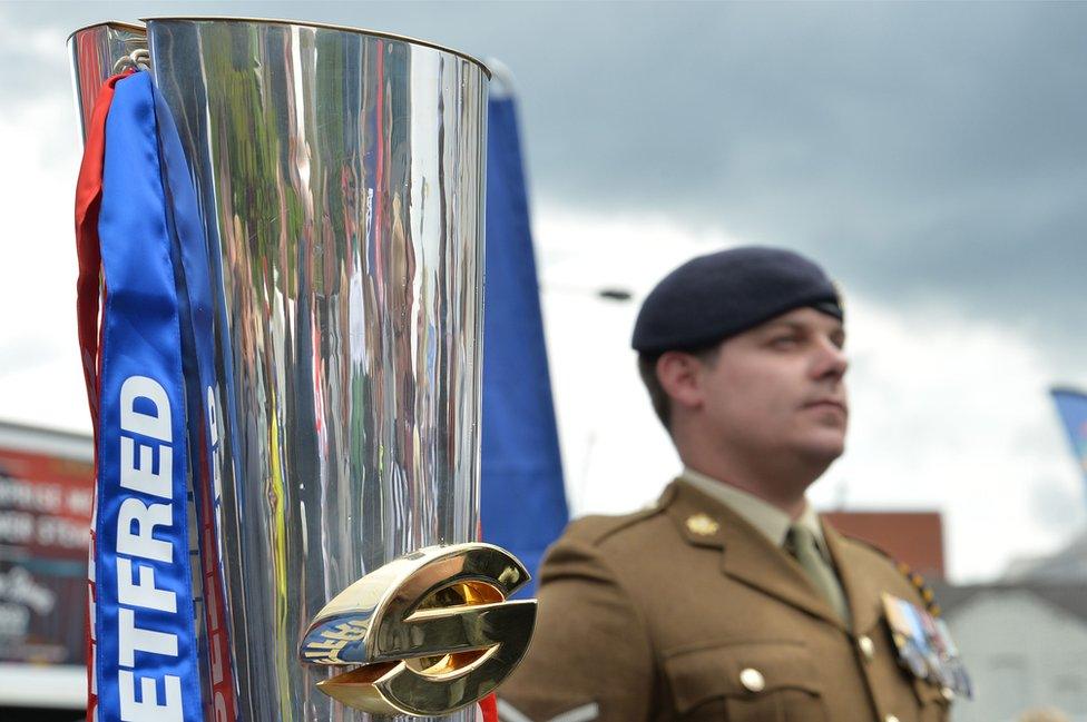 The Super league trophy on display