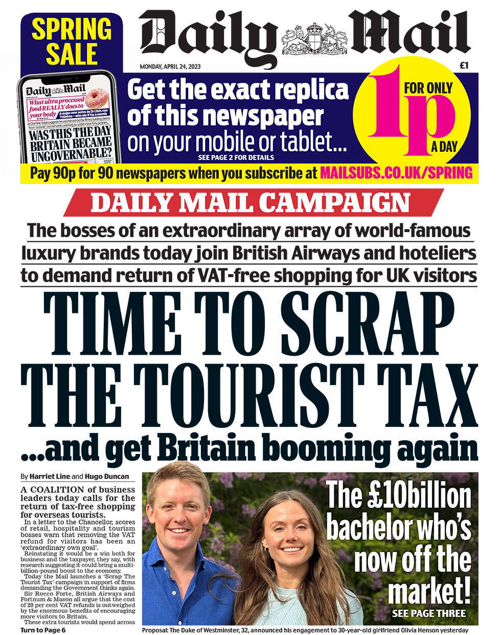 The headline in the Daily Mail reads 'Time to scrap the tourist tax'