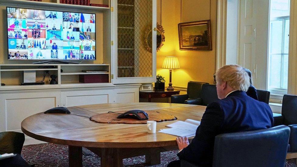 Boris Johnson on Zoom call