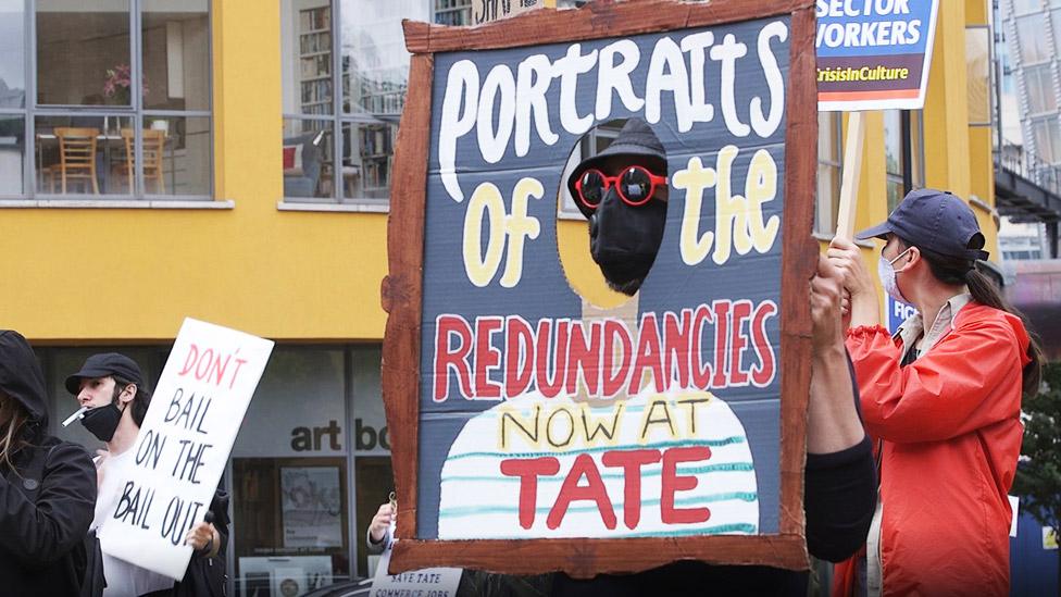 Protests about redundancies outside Tate Modern on 27 July