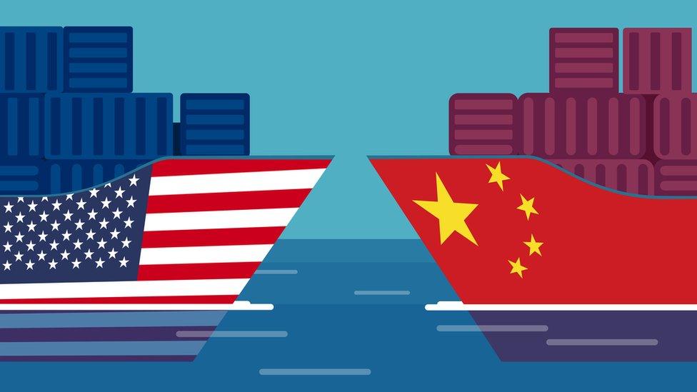 Trade ships with US and China flag livery