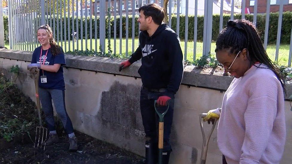 Reading College students at the allotment