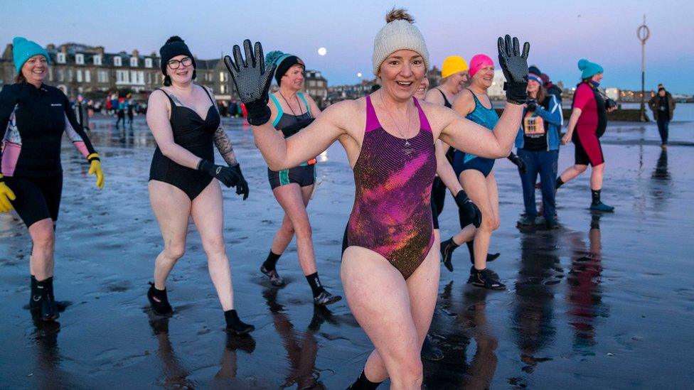 sunrise swim at Portobello Beach