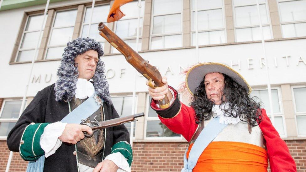 Men dressed up as King James and King William at the Orange Heritage Museum