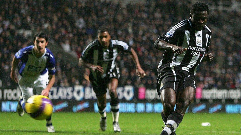 Obafemi Martins of Newcastle scores a goal from the penalty spot during the Premier League match between Newcastle United and Birmingham at St James' Park on December 08, 2007 in Newcastle, England