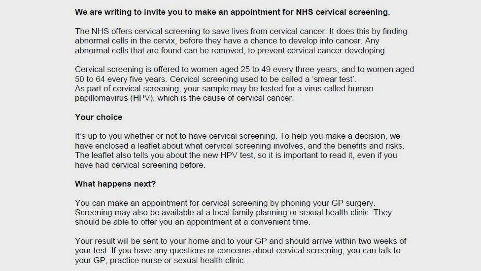 Smear test letter