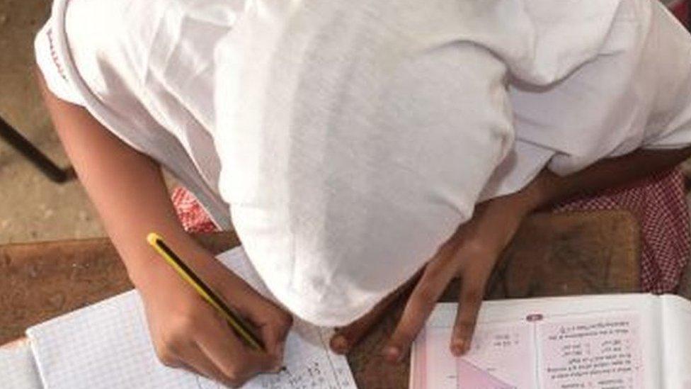 Muslim pupils wearing hijabs study at the Ganjoni Primary School in Mombasa, coastal Kenya, on January 25, 2019.