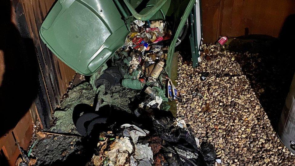 Damage to bin after fire