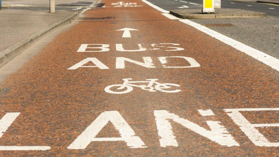 A bus and cycle lane