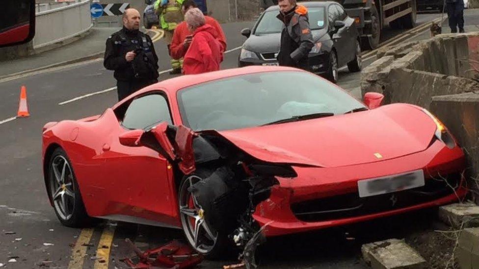 The crashed Ferrari