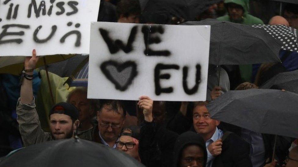 Tim Farron at an anti-Brexit rally in central London