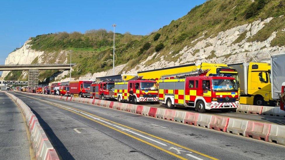 Fire engines queuing in Kent