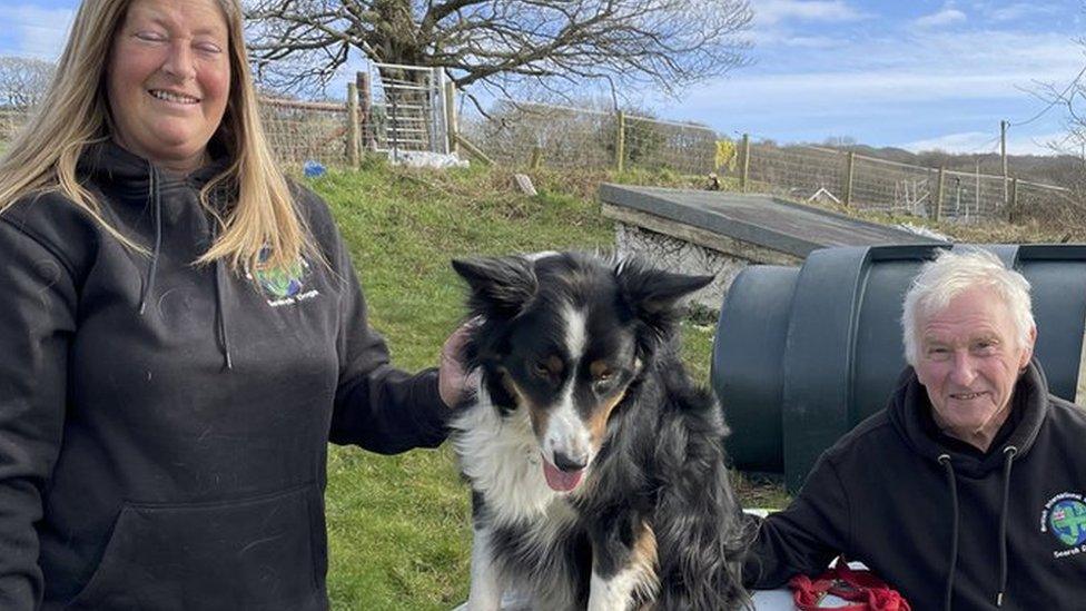 Emma Whittle, Brian Jones and search rescue dog Cai