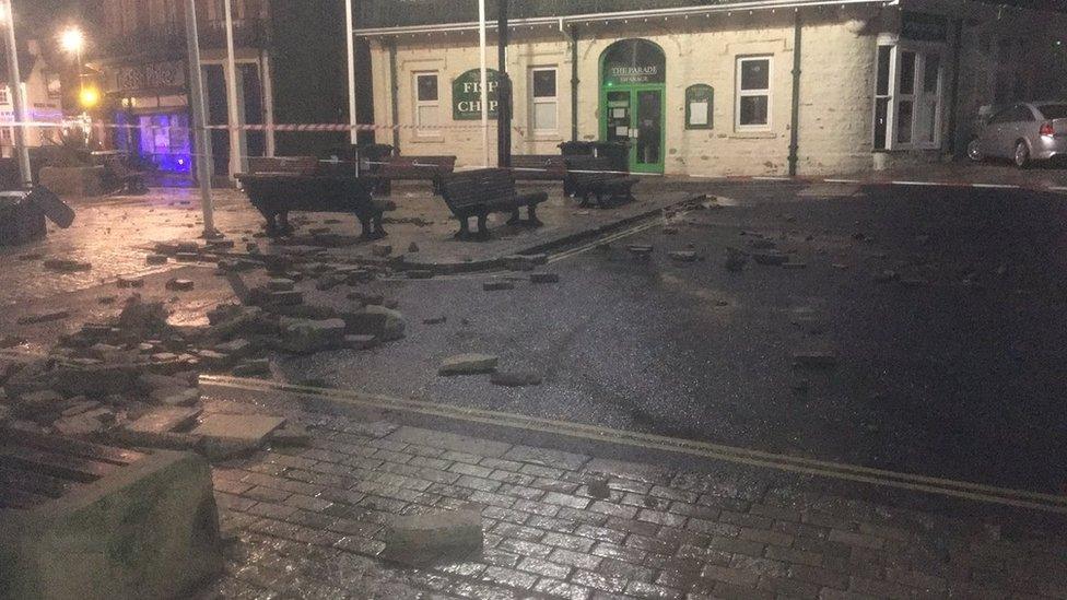 Damage to the sea wall in Swanage