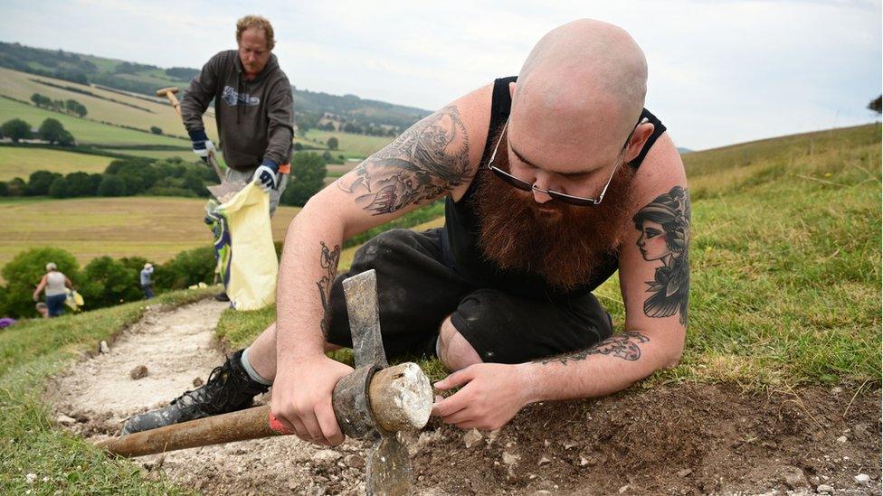 Work on the Cerne Abbas giant 2019