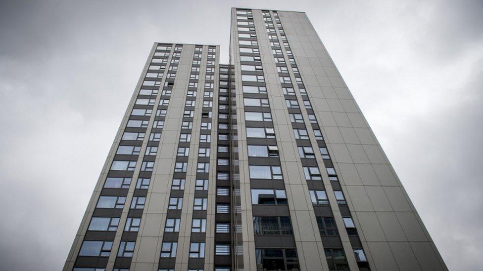 Tower block with cladding