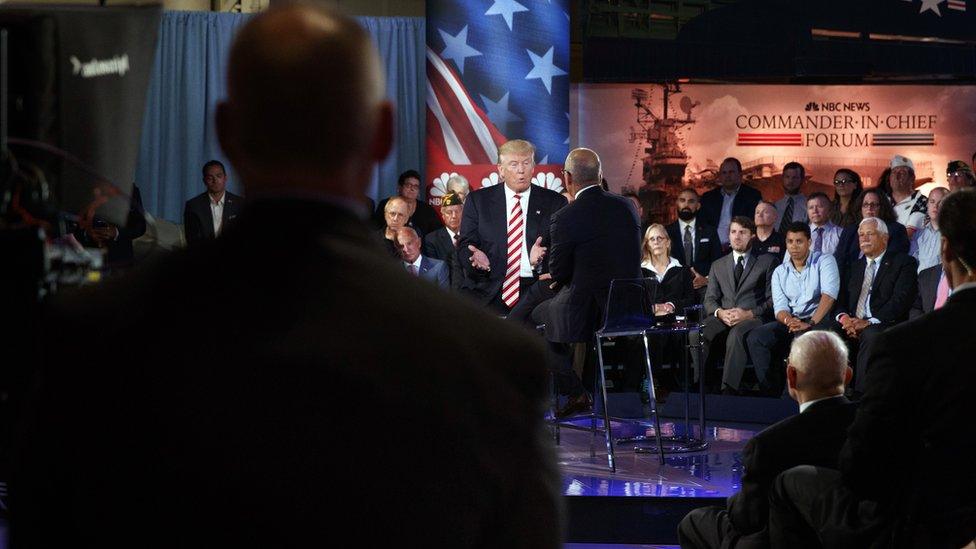 Donald Trump talks with Matt Lauer at the Commander-in-Chief forum