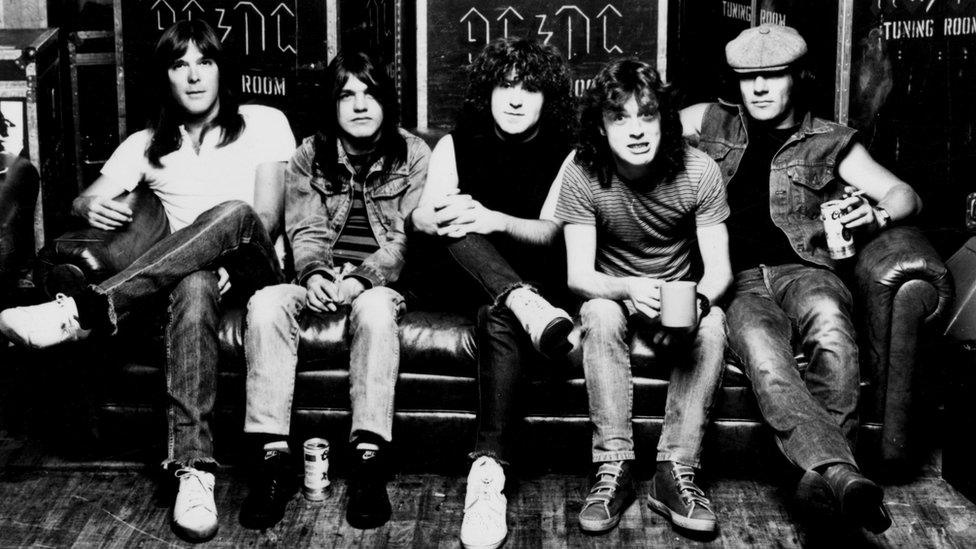 (From left to right) Cliff Williams, Malcolm Young, Simon Wright, Angus Young and Brian Johnson, pictured in the 1980s