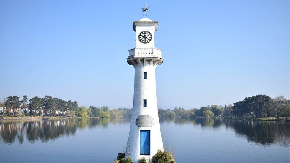 The Lighthouse at Roath Park lake in Cardiff