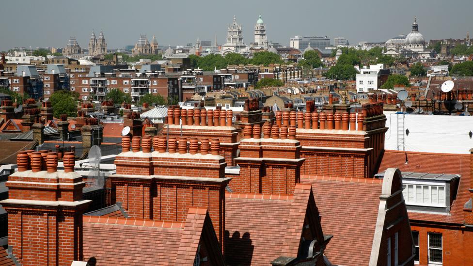 Across the rooftops of Kensington and Chelsea, looking towards South Kensington