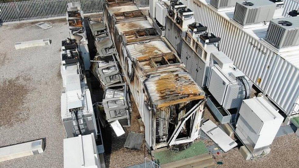 Fire damage at a battery site in Liverpool