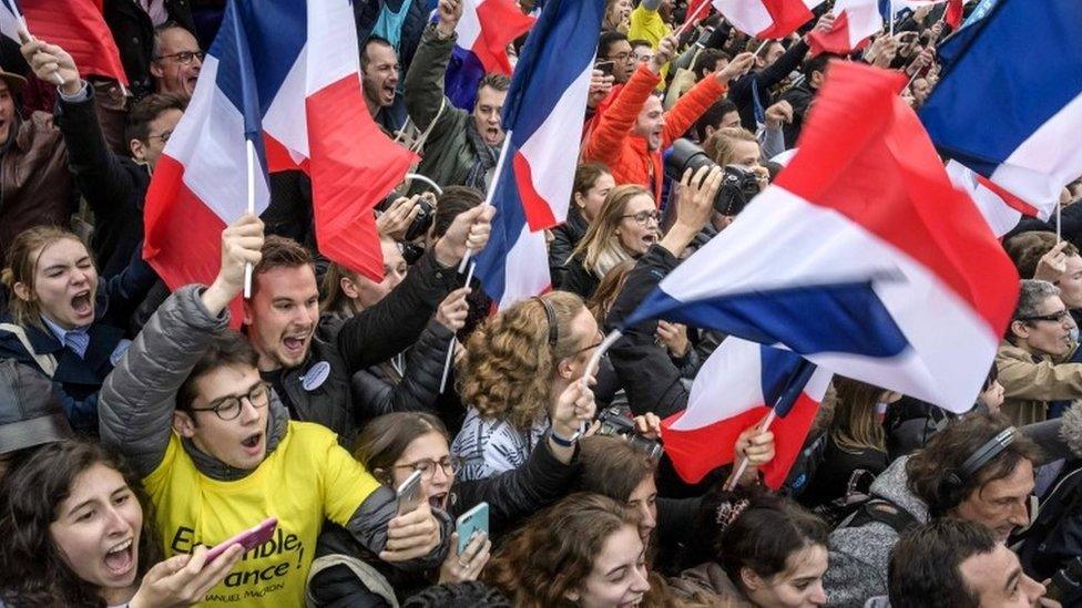 Macron supporters in Paris celebrate