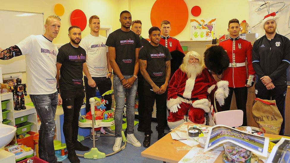 Players from Cardiff City, including striker Anthony Pilkington and Kadeem Harris visited the The Noah's Ark Children's Hospital for Wales in Heath in Cardiff. They joined Father Christmas giving out toys and treats to young patients