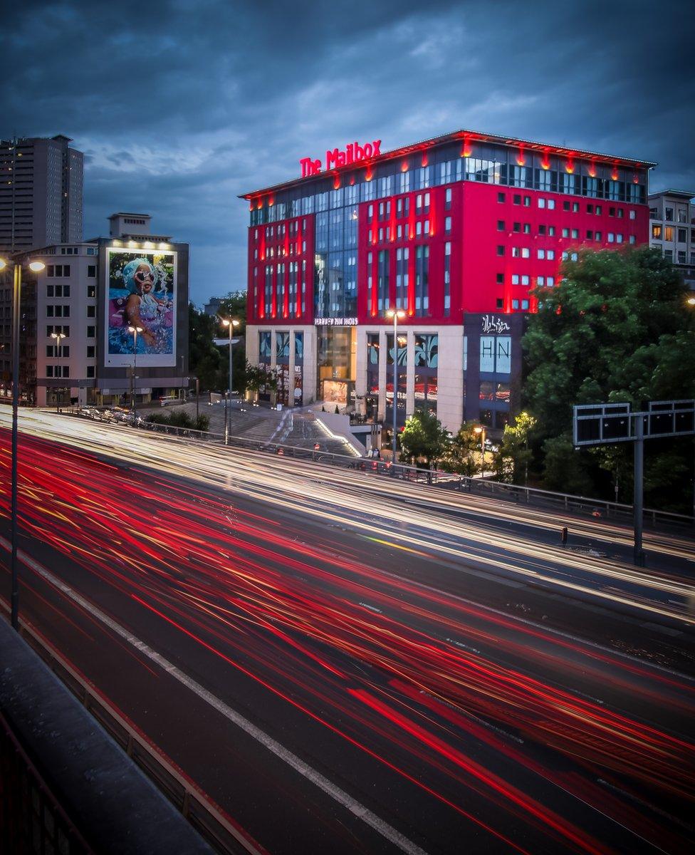 Traffic light trails on Suffolk Street Queensway, Birmingham