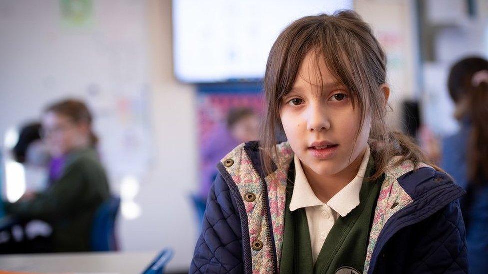 Hettie, 10, in her classroom at St Peter's School.