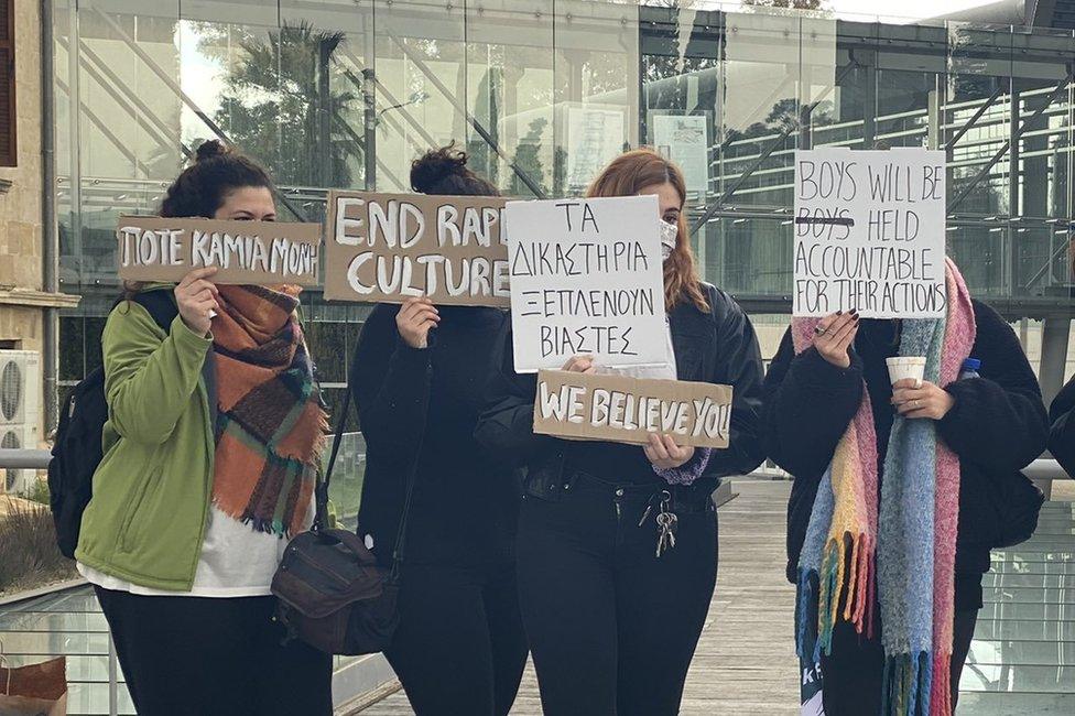 Women's rights campaigners gathered outside the Supreme Court