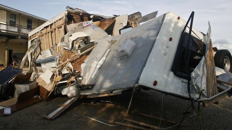 A destroyed travel trailer in the Florida town of Keaton Beach (03 September 2016)