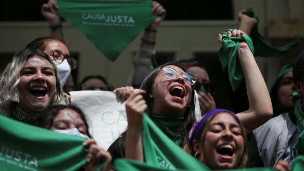 Demonstrators and activists take part in a rally in support of removing abortion from the penal code, in Bogota, Colombia February 17, 2022