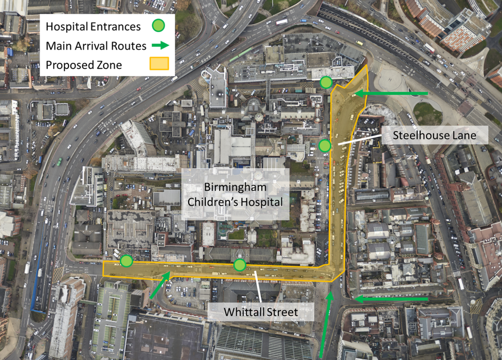 Map of smoke free zone planned around Birmingham Children's Hospital