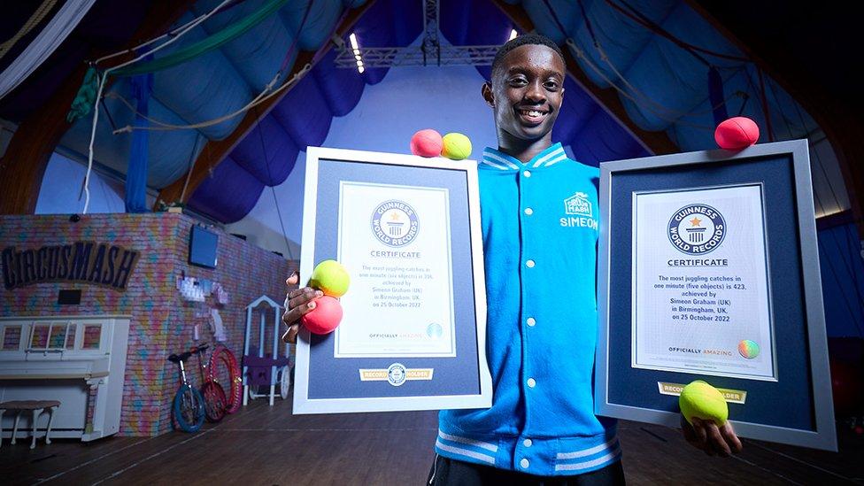 Simeon with his world record certificates