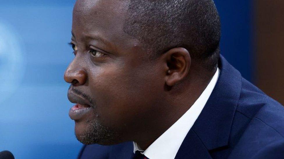 Zambian Foreign Minister Stanley Kakubo participates in a memorandum of understanding signing ceremony with US Secretary Antony Blinken and Democratic Republic of the Congo Foreign Minister Christophe Lutundula, in Washington, DC, on December 13, 2022