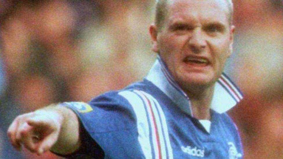 Paul Gascoigne playing for Glasgow Rangers in the Scottish Premier